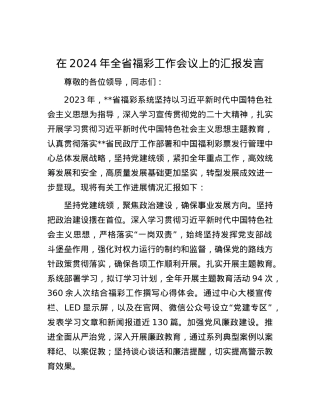在2024年全省福彩工作会议上的汇报发言.docx
