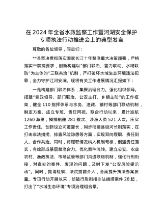 在2024年全省水政监察工作暨河湖安全保护专项执法行动推进会上的典型发言.docx