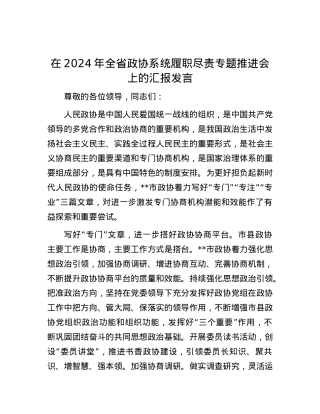 在2024年全省政协系统履职尽责专题推进会上的汇报发言.docx