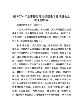 在2024年全市基层党组织建设专题推进会上的汇报发言.docx