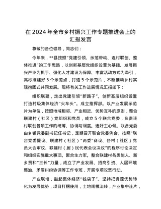 在2024年全市乡村振兴工作专题推进会上的汇报发言.docx