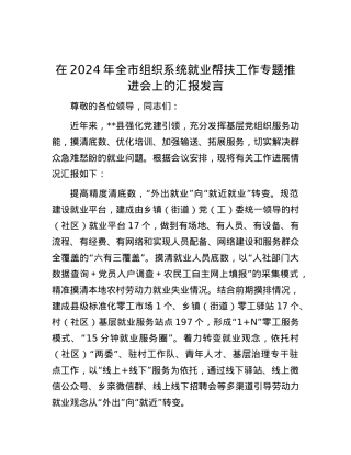 在2024年全市组织系统就业帮扶工作专题推进会上的汇报发言.docx