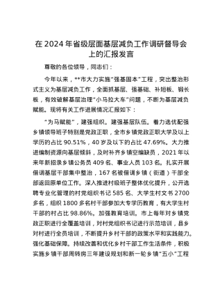 在2024年省级层面基层减负工作调研督导会上的汇报发言.docx