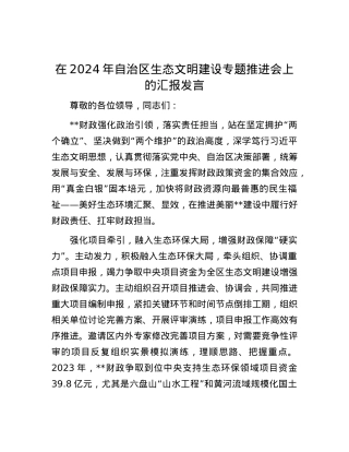 在2024年自治区生态文明建设专题推进会上的汇报发言.docx
