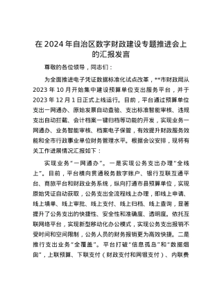 在2024年自治区数字财政建设专题推进会上的汇报发言.docx