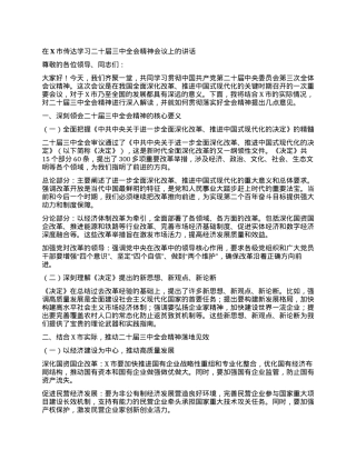 在X市传达学习二十届三中全会精神会议上的讲话.docx