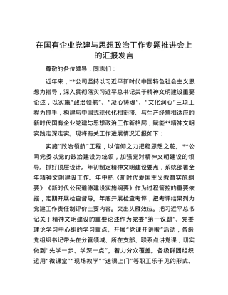 在国有企业党建与思想政治工作专题推进会上的汇报发言.docx