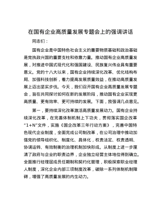 在国有企业高质量发展专题会上的强调讲话.docx
