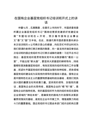 在国有企业基层党组织书记培训班开式上的讲话.docx