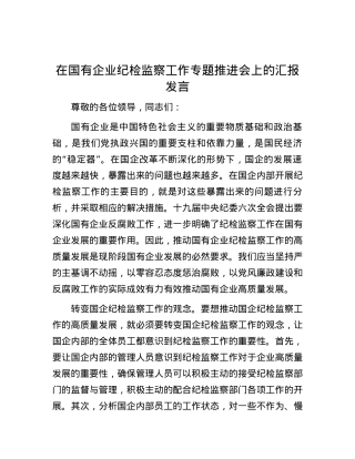 在国有企业纪检监察工作专题推进会上的汇报发言.docx