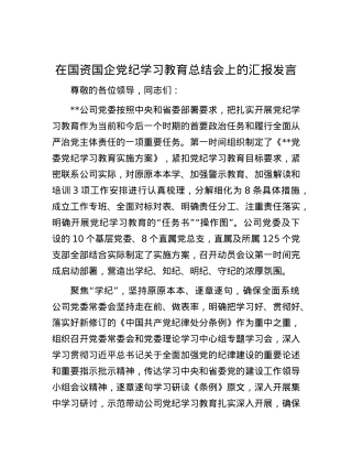在国资国企党纪学习教育总结会上的汇报发言.docx