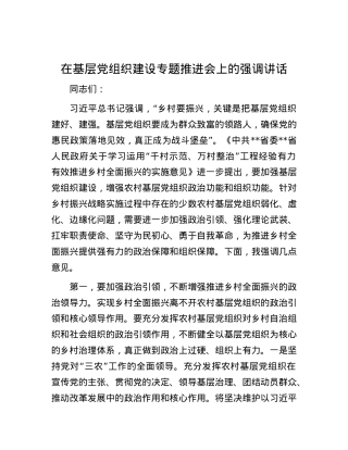 在基层党组织建设专题推进会上的强调讲话.docx