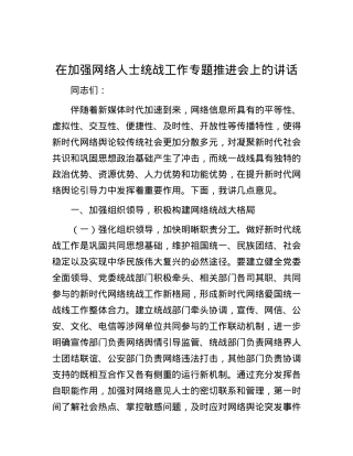 在加强网络人士统战工作专题推进会上的讲话.docx