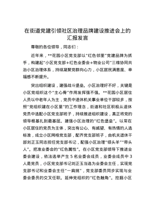 在街道党建引领社区治理品牌建设推进会上的汇报发言.docx