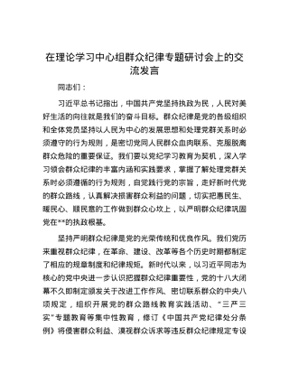 在理论学习中心组群众纪律专题研讨会上的交流发言.docx