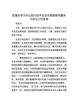 在理论学习中心组习近平生态文明思想专题学习会议上的发言.docx