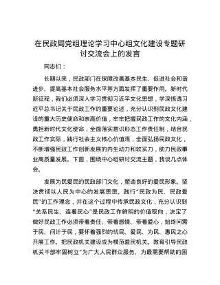 在民政局党组理论学习中心组文化建设专题研讨交流会上的发言.docx