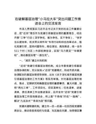 在破解基层治理“小马拉大车”突出问题工作推进会上的交流发言.docx