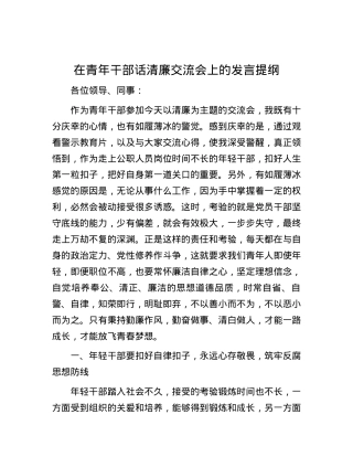在青年干部话清廉交流会上的发言提纲.docx