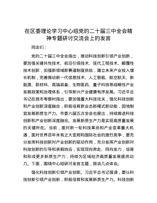 在区委理论学习中心组党的二十届三中全会精神专题研讨交流会上的发言.docx