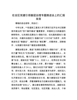 在全区党建引领基层治理专题推进会上的汇报发言.docx