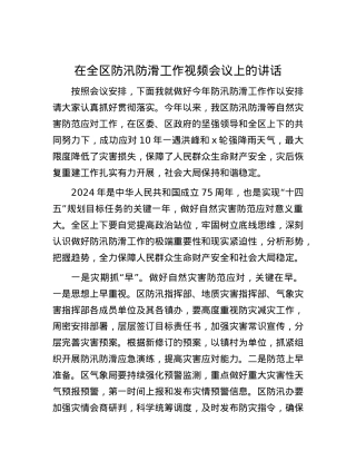 在全区防汛防滑工作视频会议上的讲话.docx