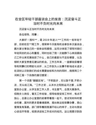 在全区年轻干部座谈会上的发言：沉淀奋斗正当时 不负时光向未来.docx