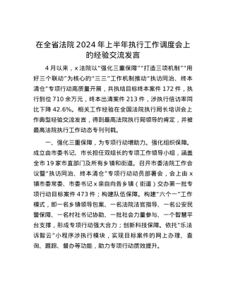 在全省法院2024年上半年执行工作调度会上的经验交流发言.docx
