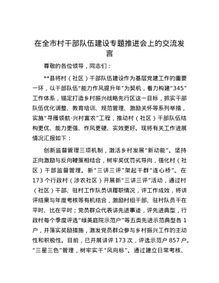 在全市村干部队伍建设专题推进会上的交流发言.docx