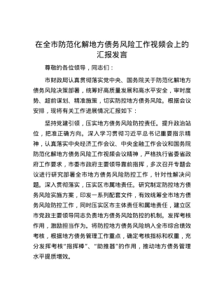 在全市防范化解地方债务风险工作视频会上的汇报发言.docx