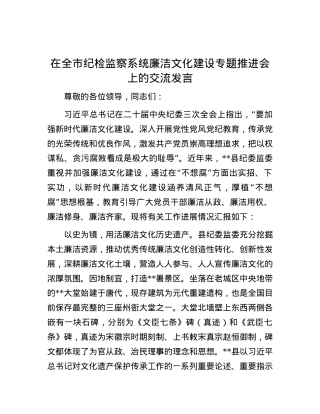 在全市纪检监察系统廉洁文化建设专题推进会上的交流发言.docx