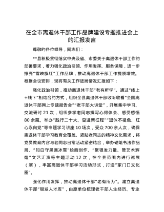 在全市离退休干部工作品牌建设专题推进会上的汇报发言.docx