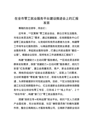 在全市零工就业服务平台建设推进会上的汇报发言.docx