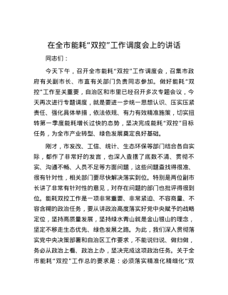 在全市能耗“双控”工作调度会上的讲话.docx