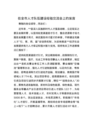 在全市人才队伍建设经验交流会上的发言.docx