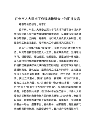 在全市人大重点工作现场推进会上的汇报发言.docx