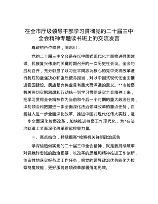在全市厅级领导干部学习贯彻党的二十届三中全会精神专题读书班上的交流发言.docx