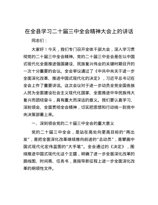 在全县学习二十届三中全会精神大会上的讲话.docx