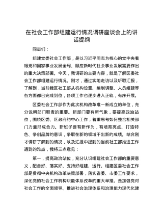 在社会工作部组建运行情况调研座谈会上的讲话提纲.docx