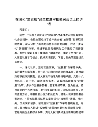 在深化“放管服”改革推进审批便民会议上的讲话.docx