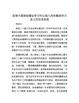 在审计局党组理论学习中心组八月份集体学习会上的交流发言.docx