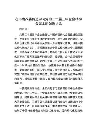 在市发改委传达学习党的二十届三中全会精神会议上的强调讲话.docx
