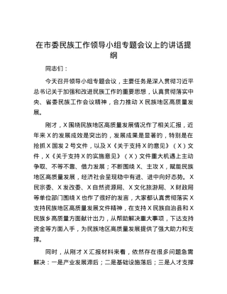在市委民族工作领导小组专题会议上的讲话提纲.docx