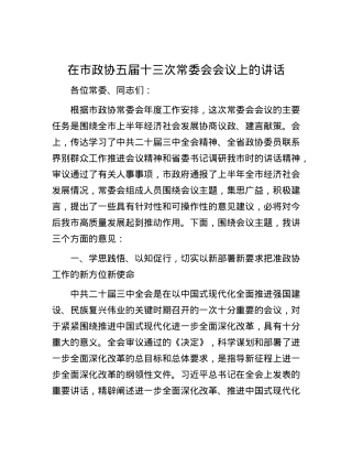 在市政协五届十三次常委会会议上的讲话.docx