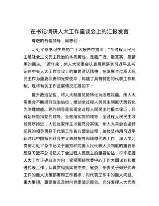 在书记调研人大工作座谈会上的汇报发言.docx