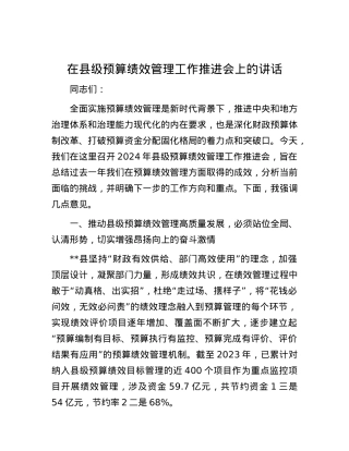 在县级预算绩效管理工作推进会上的讲话.docx