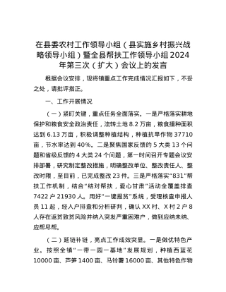在县委农村工作领导小组（县实施乡村振兴战略领导小组）暨全县帮扶工作领导小组2024年第三次（扩大）会议上的发言.docx