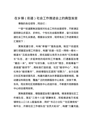 在乡镇（街道）社会工作推进会上的典型发言.docx