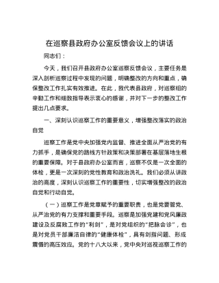 在巡察县政府办公室反馈会议上的讲话.docx