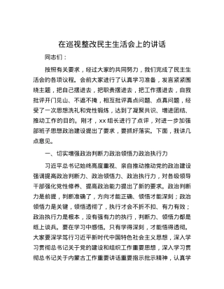 在巡视整改民主生活会上的讲话.docx